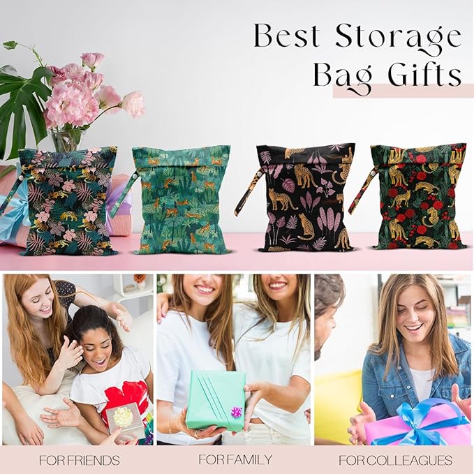 4 Pack Wet Bag for Swimsuit, Beach Travel Essentials Wet Dry Bag, for Sunscreen Toiletry Dirty Clothes Yoga Gym Diaper, Friend Summer Beach Vacation Gifts. Leopard Series