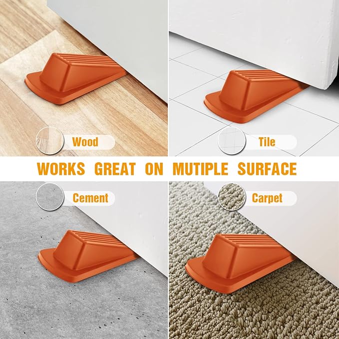 Crosize 3 Pack Rubber Door Stoppers for Floor, Door Stop Wedge for Heavy Duty Door, Orange