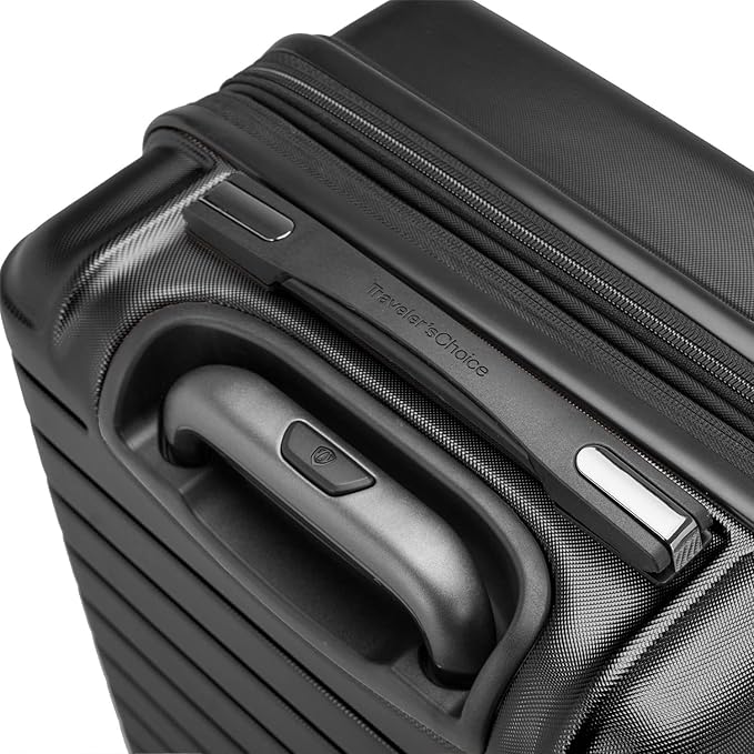 Traveler's Choice Archer Polycarbonate Hardside Spinner Luggage Set, Tie Down Straps, Black, 2-Piece