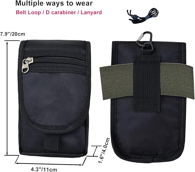 Belt Tool Pouch Holster, Multitool Organizer Pouch for EDC Gears Cellphone Case, Maezar Utility Sheath Bag, Nylon Tactical Tool Bag for Men, Small Pocket Phone Holder with D-Ring, Zipper(Black)