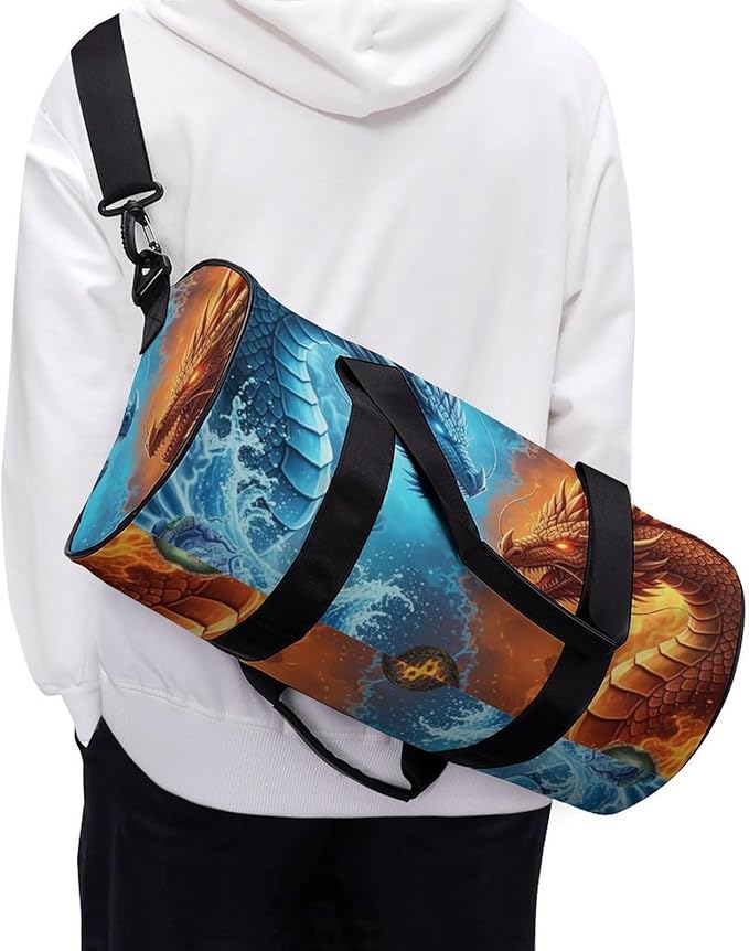 Basketball Football Weekender Bag Dance Sports Gymnastics Bag Lightweight Travel Sports Bags (Water Fire Dragon)