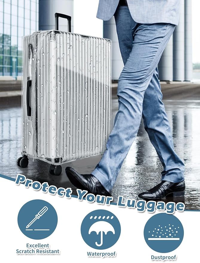 Yotako Upgraded Zippered Clear PVC Suitcase Cover, 30 Inch Luggage Covers for Wheeled Suitcase 30"