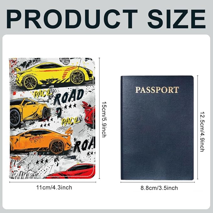 PU Leather Passport Holder Cover 5.9×4.3 Inch with Credit Card Slot and Boarding Pass Slot Combo Blocking Passport Holder Wallet Cover Case for Travel Boarding Essentials (Racing Car)