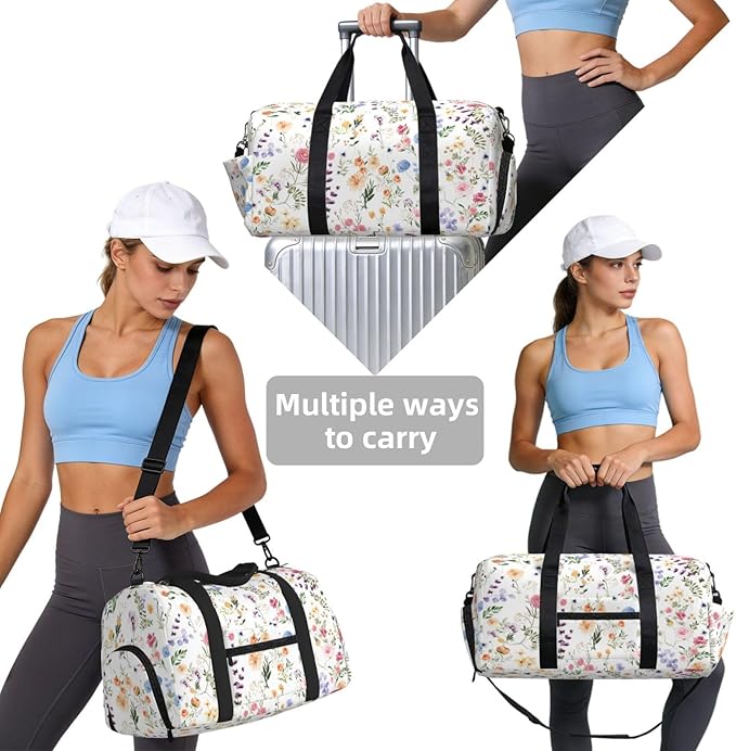 Spring Wildflower Meadow Flower Garden Greenery Women'S Gym Duffle Bag With Shoes Compartment, Ideal For Travel, Gym, Sports, Duffel, Weekender