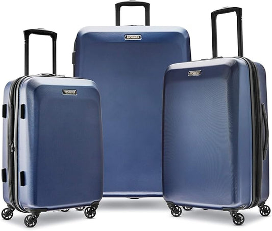American Tourister Moonlight Hardside Expandable Luggage with Spinner Wheels, Navy, 3-Piece Set (21/24/28)