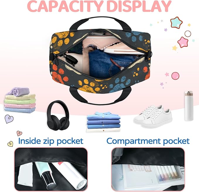 Dog Paw Prints Overnight Travel Bag Unisex Carry-On Size Tote Bag Suitable for Travel Duffle Gym Sports
