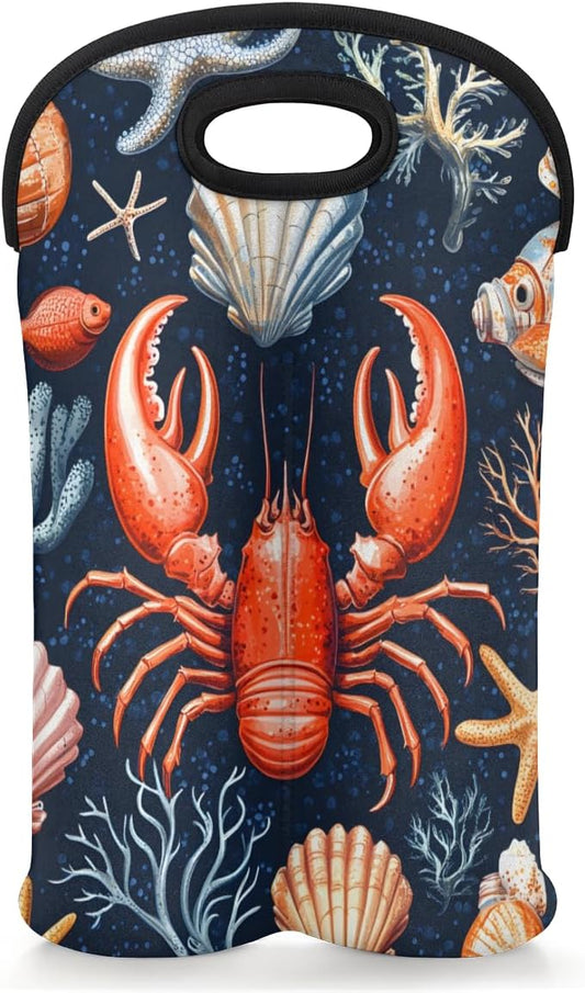 Neoprene Wine Tote, Bottle Carrier Gag Insulating Neoprene Thicker, Insulated Wine Bag for Travel Holds Two Bottles, Bottle Carrier Bags Protect the Bottles, Red Lobster