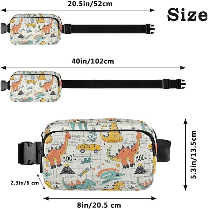 Cute Dinosaurs Fanny Pack for Women Men Water Resistant Fashion Waist Packs with Adjustable Strap Belt Bag for Travel Workout Jogging Hiking 21219910