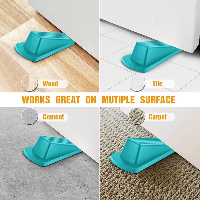 Crosize Door Stoppers for Bottom of Door, Premium Rubber Door Stops, Sturdy Door Wedge for Carpet, Tile, Concrete, Wood, Door Holder for Heavy Duty Door,Blue