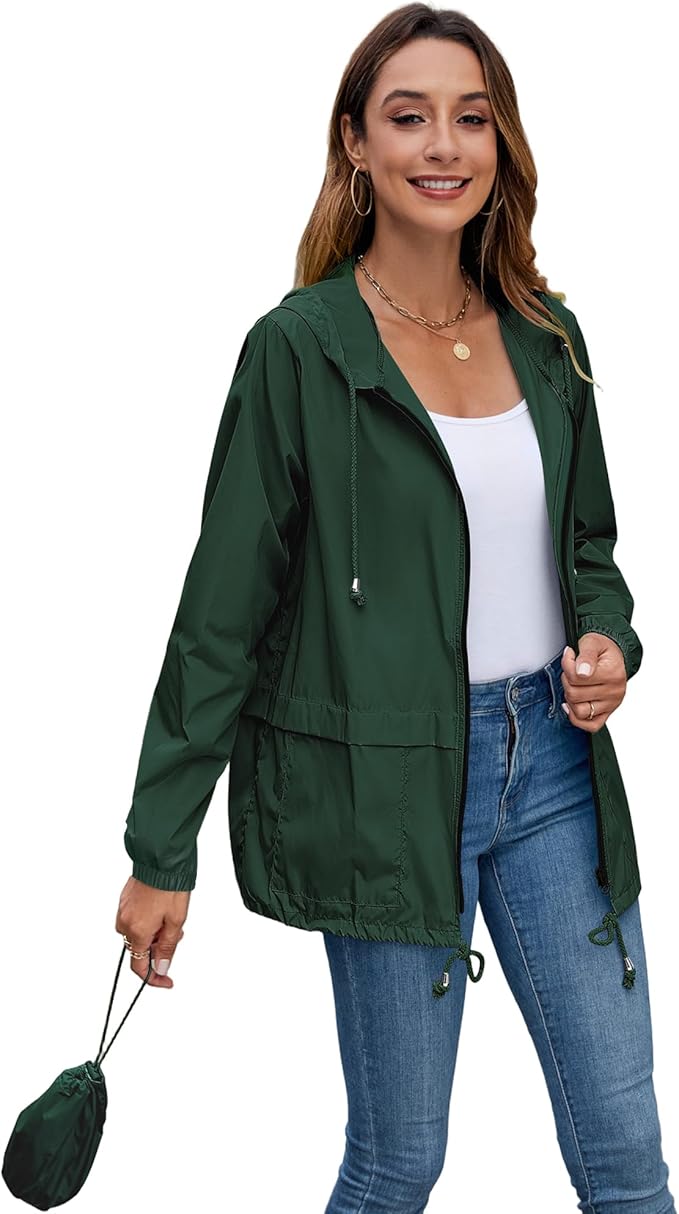 Hount Women's Lightweight Hooded Raincoat Waterproof Packable Active Outdoor Rain Jacket (S-3XL)