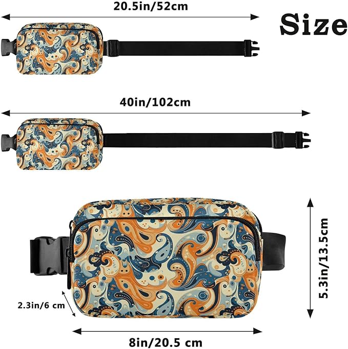 Vintage Color Paisley Fanny Pack for Women Men Water Resistant Fashion Waist Packs with Adjustable Strap Belt Bag for Travel Workout Jogging Hiking 21220383