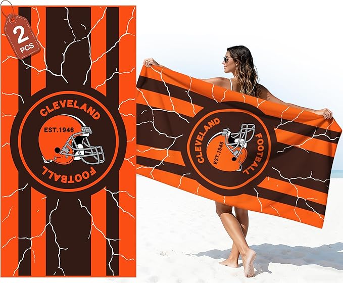2 Pack Football Fan Thin Lightweight Microfiber Beach Towel Themed Big Sand Free Oversized Browns Team Men Women Gear Father Dad Birthday Gifts Ideal from Daughter Son Who Want Nothing Everything