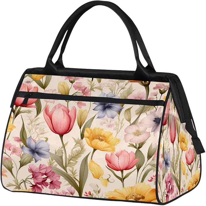 Travel Duffel Bag, Spring Summer Colored Flower Waterproof Sports Gym Duffle Bag, Large Capacity Weekender Carry On Overnight Bags for Women Men