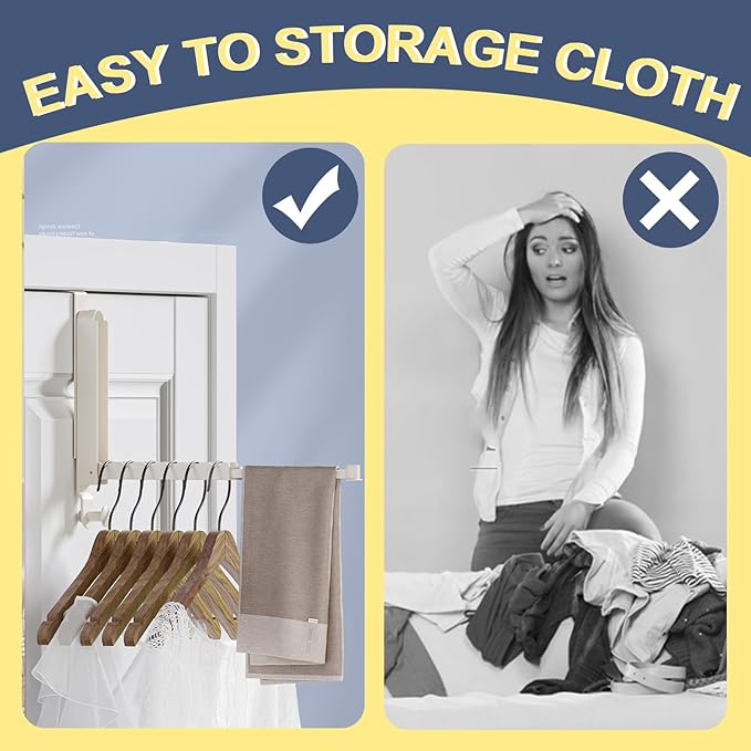 Over The Door Foldable Clothes Hanger - Metal Drying Rack with Towel Racks for Laundry, Bathroom - 1 Pack, White
