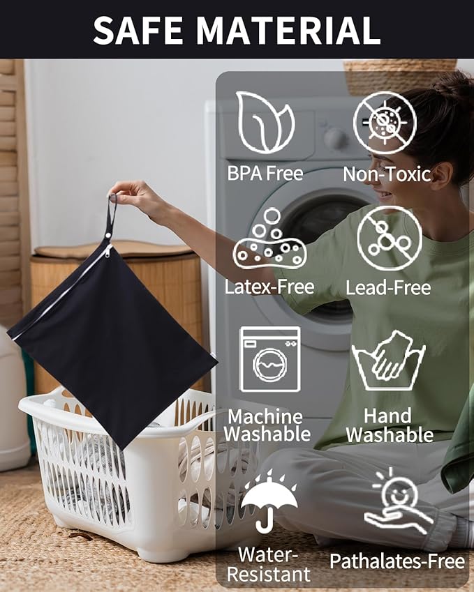 babygoal Travel Laundry Bags 2 Pack, Ideal for Travel, Gym and Swimming-Washable Waterproof Wet Dry Bags for Dirty Clothes, Bathing Suits and Swimsuits(black and grey)