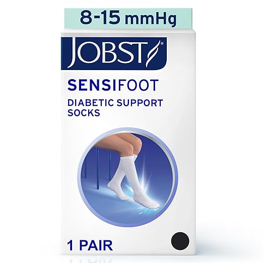JOBST SensiFoot Diabetic Compression Socks for Men and Women 8-15 mmHg with Seamless Toe and Moisture Management - Extra Padding in Toe, Foot, and Heel Area - Knee High - Closed Toe - Black, Large