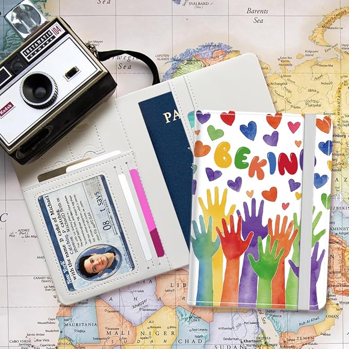 PU Leather Passport Holder Cover 5.9×4.3 Inch with Credit Card Slot and Boarding Pass Slot Combo Blocking Passport Holder Wallet Cover Case for Travel Boarding Essentials (Be Kind)