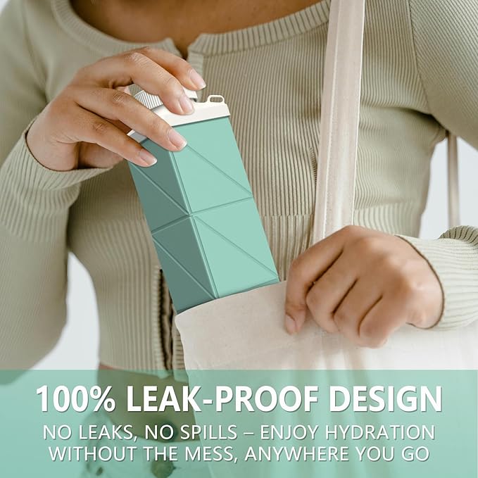 Collapsible Water Bottles 24.3oz, Foldable Travel Water Bottle, Portable & Lightweight, Leakproof & Reusable for Traveling Camping Hiking Yoga Sports Outdoor School Office, 1 Pack, Green
