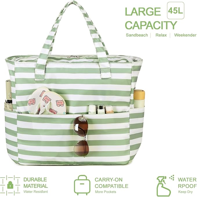 LEDAOU Beach Bag Waterproof Sandproof Women Beach Tote Pool Bag with Zipper for Swim Gym Grocery Travel with Wet Pocket | Sandproof, with Zipper, for Gym, Grocery, Travel, with Wet Pocket