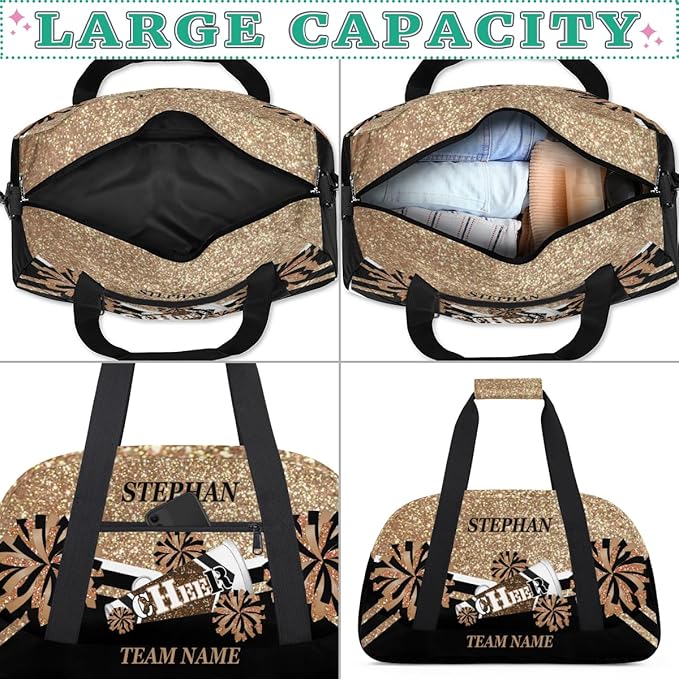 Cheer-Bag for Girls Customized Cheer-Gifts with Name Cheerleading Bag Gym-Duffel-Bag Gold Glitter Print