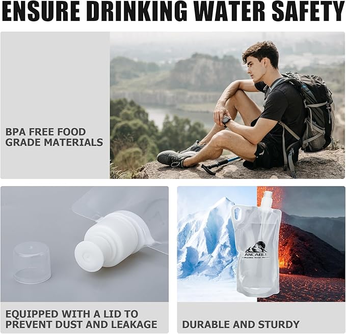 Ancable 33oz Collapsible Water Bottles, 9-Pack Reusable Travel Foldable Water Bottles for Hiking Camping Running Bike, BPA-Free Water Bottle