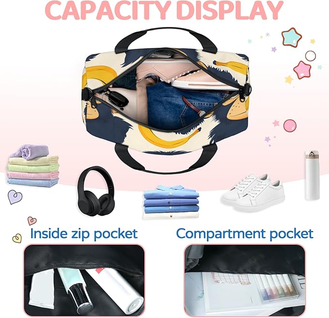 Monkey Travel Duffle Bag for Women Men, Overnight Weekender Bag, Carry on Tote for Sport Gym
