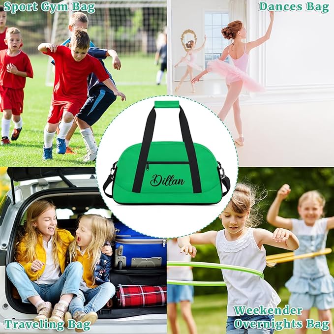 Custom Name Gym Duffel for Kids,Personalized Sports Bag Lightweight Gym Bags for Boys & Girls,Fitness Travel Weekender for Travel, and Workout Green