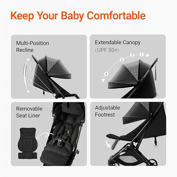 MAMAZING Ultra Air Lightweight Baby Travel Stroller with Carbon Fiber Frame, Compact & Airplane-Friendly, One-Handed Fold, 11.6 lbs, Perfect for Toddlers, Organizer & Cushion Included, Jet