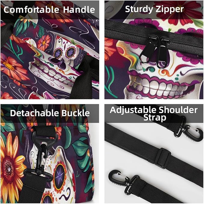 Travel Duffle Bag for travel duffle bag sports Girls Boys Kids Gothic Candy Skull Flowers Lightweight Overnight Sleepover Weekender Bags Small Dance Gym Sport Bag Teens Carry-On Size Workout Bag