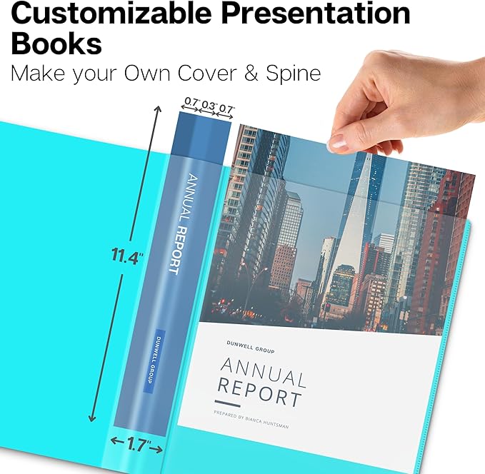Dunwell 12-Pocket Presentation Binder with Plastic Sleeves (24 Viewable Pages), 8.5x11 Portfolio Folder, Top-Loading Sheet Protectors, Customizable Cover, Organizer for Photos, Recipes (Aqua)