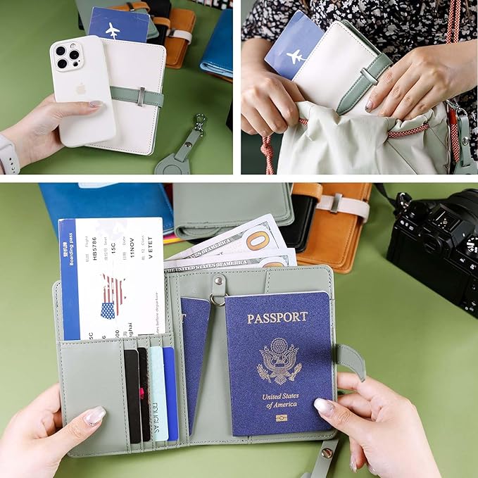 Deziliao Passport wallets, Mulit-purpose RFID Blocking Passport Holder AirTag Wallet, Travel Wallet（Cream white）