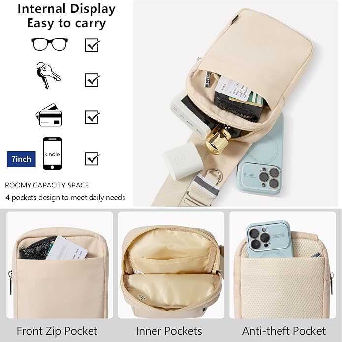 Small Sling Bag for Men and Women with RFID Pocket, Anti Theft Crossbody Chest Bag Casual Travel Bag for Hiking