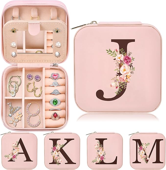 2025 Christmas Gifts Ideas, Initial Travel Jewelry Case Box Organizer Personalized Gifts, Fashion Travel Essentials Trendy Stuff Gifts for Teen Girls