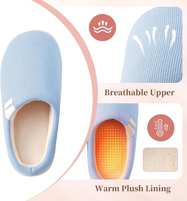 HUXMEYSON Slippers for Women, Womens Slippers Indoor Outdoor with Memory Foam, Cozy & Warm House Slippers for Woman with Anti-Slip Rubber Sole