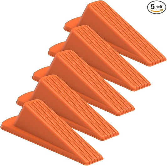 Crosize 5 Pack Door Stoppers for Bottom of Door, Premium Rubber Door Stops, Sturdy Wedge for Carpet, Tile, Concrete, Wood, Door Holder for Heavy Duty Door, Orange