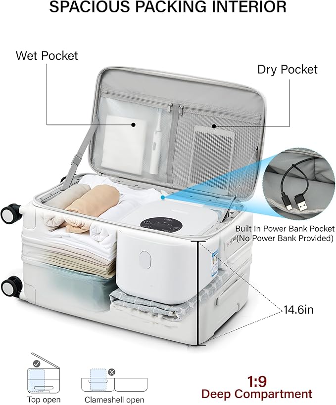 Hanke 28 Inch Expandable Checked Luggage with Cup Holder and Charger Port, Top Opening Hard Shell Large Suitcases with Wheel, Big Travel Rolling Suitcase Trunk Luggage with Lock,Interstellar Blue