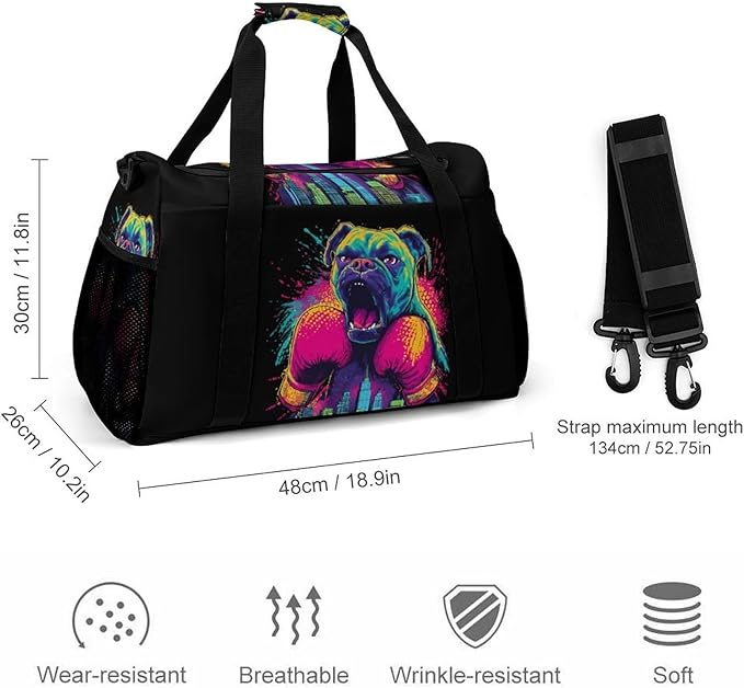 Boxer Dog Pop Boxing City Duffle Bag Gym Bag for Workout Travel Tote with Detachable Straps