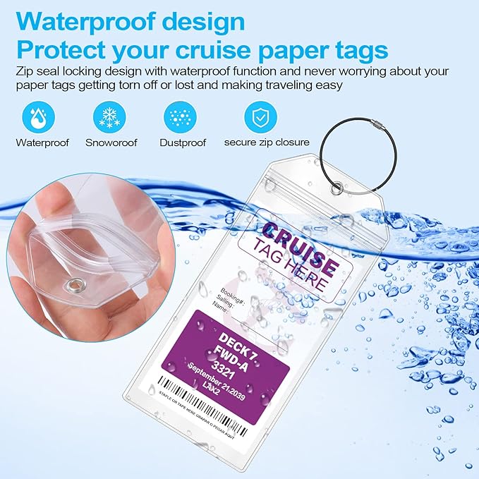 Cruise Luggage Tags for Carnival, MSC, Costa, NCL & Princess Cruise Ships, 6Pack Clear Tags Zip Seal Reusable Cruise Travel Essentials for 2026-2027