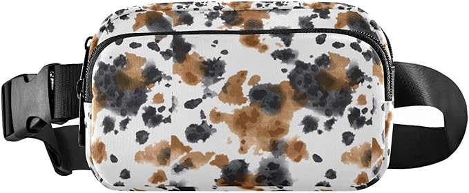 Brown Black Cow Print Fanny Pack for Women Men Water Resistant Fashion Waist Packs with Adjustable Strap Belt Bag for Travel Workout Jogging Hiking 21219298