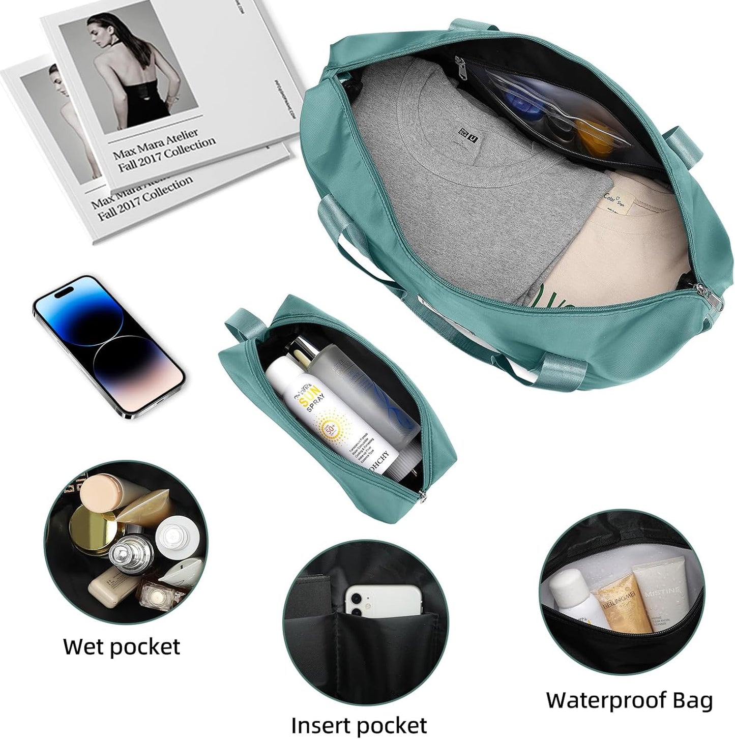 LARVENDER Luggage Sets 5 Piece Hardside Expandable Suitcase with Wheels Lock,Hardside Lightweight Rolling Suitcase for Women and Men,Misty Blue