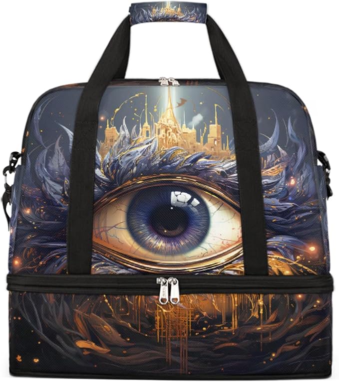 Purple Gold Devil Eye Large Weekender Bag with Shoe Compartment Travel Duffel Bags for Women Carry On Hospital Overnight Bag Foldable Personal Item Travel Bags Tote Gym Sports Airplanes