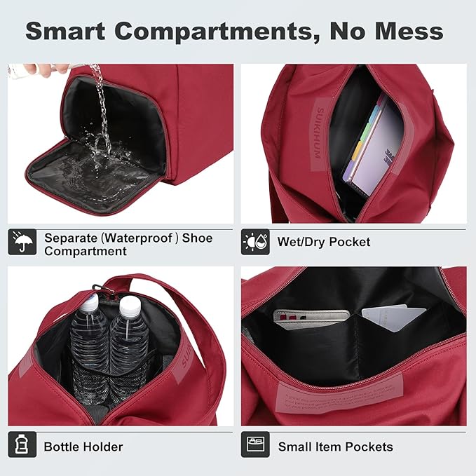 Women's Mini Gym Bag Crossbody, Everyday Sling Duffel with Shoe Compartment & Wet Pocket, Water-Resistant Travel Bag, Wine Red