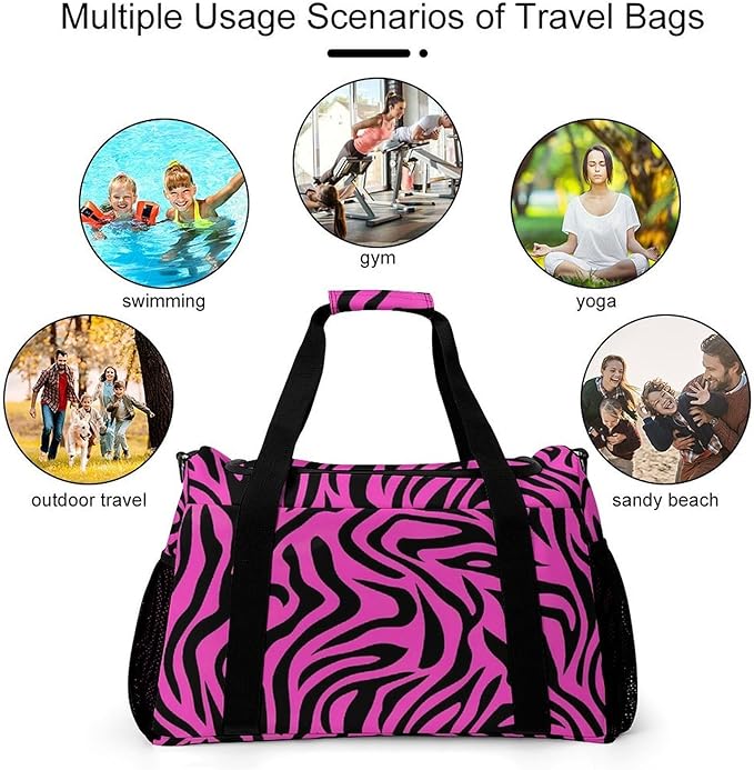 Rose Red with Black Stripes Duffle Bag Gym Bag for Workout Travel Tote with Detachable Straps