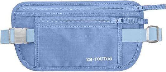Money Belt for Travel - Hidden Travel Pouch Protect Your Credit and Money With RFID Blocking Passport Holder Waist Wallet (Azure)