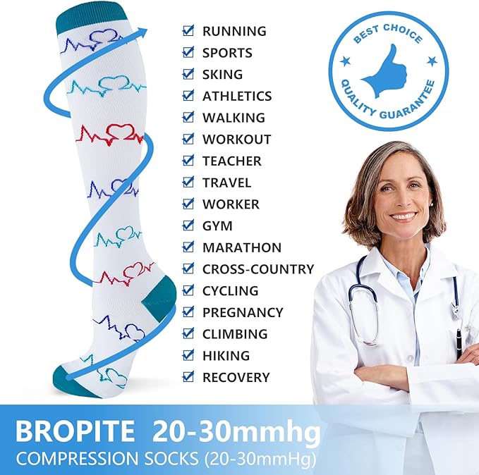 bropite Flora Compression Socks for Women & Men-Knee high 6 Pairs 20-30mmhg Support Running Nurse Travel
