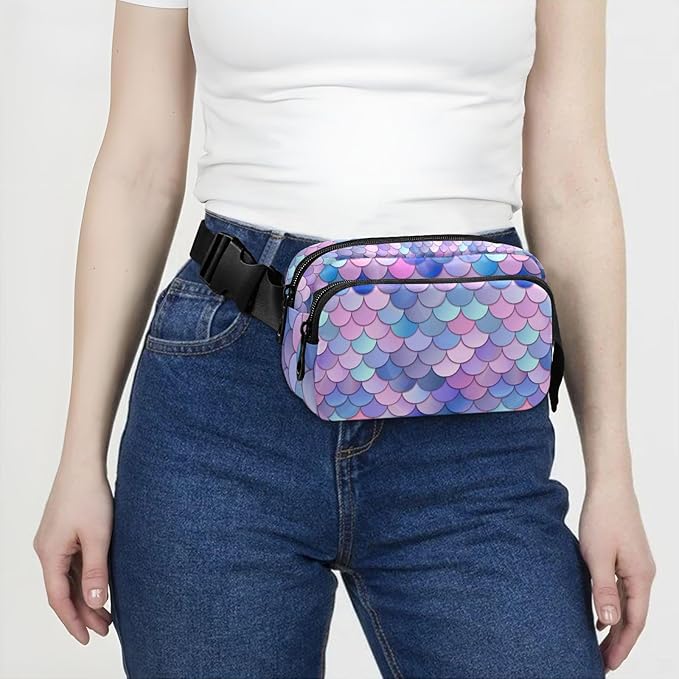 Colorful Mermaid Scale Fanny Pack for Women Men Water Resistant Fashion Waist Packs with Adjustable Strap Belt Bag for Travel Workout Jogging Hiking 21219387