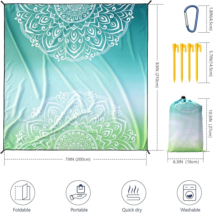 Beach Blanket Waterproof Sandproof Beach Mat for 1-8 Adults Quick Drying Durable Outdoor Picnic Mat for Beach Festival Travel Camping Hiking (Gradiant GN-Mandarin, 79"×83"(4 Person))