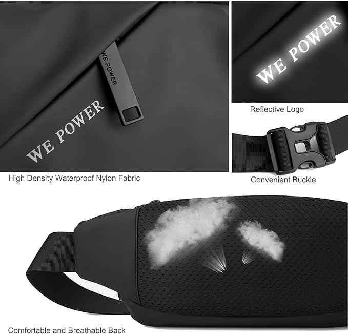Waterproof Fanny Pack for Men & Women, Travel Fanny Pack Cross Body Sling Bag Crossbody Belt Bag Chest Anti Theft Waist Pack Purse Small for Outdoor, Cycling, Hiking, Running, Phone Holder-Black