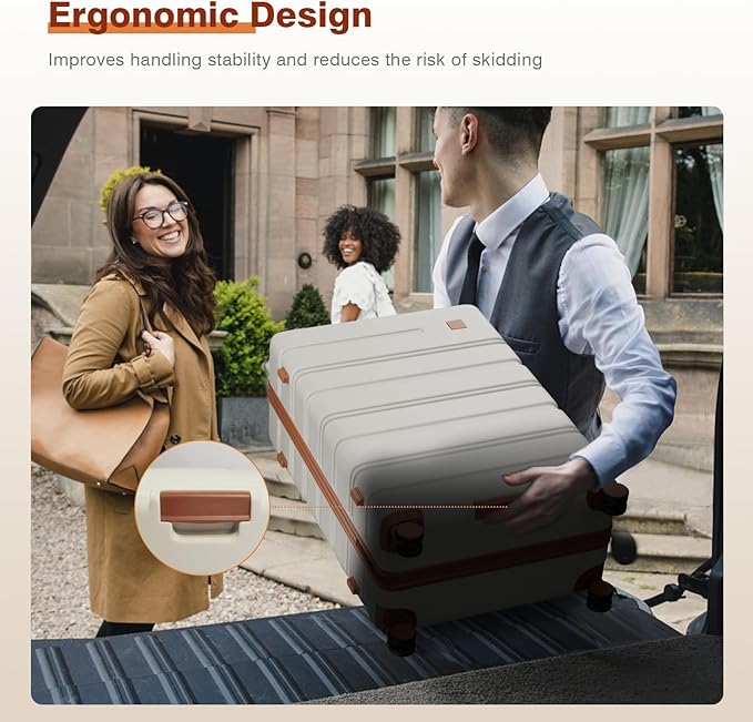 Carry on Luggage Set, 20 Inch Suitcase with 100% PC hardshell, Lightweight TSA Locks Quiet Spinner Wheels Durable Zipper, Suitable for Men and Women, Y01 Beige(20"/DB/TB) Slightly Small