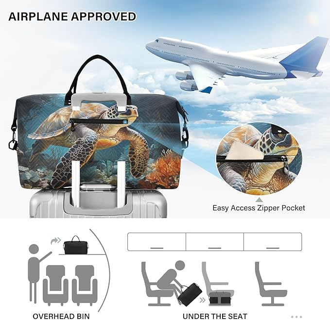 Sea Turtle Quilted Travel Bags Weekender Duffle Bags With Toiletry Bag Carry on Overnight Duffels Yoga Gym Bag for Airplanes Business Sports